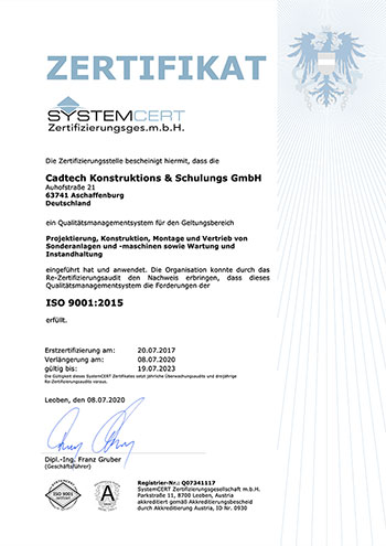 Zertifizierung nach DIN ISO 9001:2015