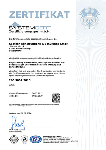 Zertifizierung nach DIN ISO 9001:2015